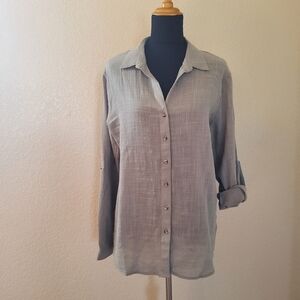 New XCVI Wearables Button Down Shirt Size M Olive Green